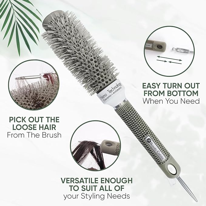 Round Brush, 32 mm/1.3 Inch Barrel with 2 Clips – Round Hair Brush with Flexible Nylon 66 Bristles Nano Ionic Heat Resistant Tech for Professional Curling, Styling & Shining Texture