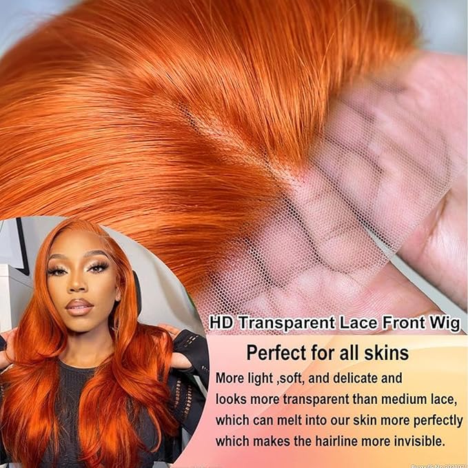 Ginger Wig Human Hair 13x4 Straight Ginger Orange Lace Front Wigs Human Hair HD Transparent Lace Frontal 350 Colored Wig Pre Plucked 180% Density 22inch