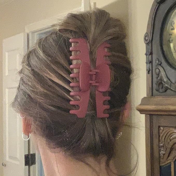Burgundy Large Hair Claw Clips for Thick/Fine/Thin Hair, Strong Holding Teeth Interlocking Maroon Women Jaw Clips 3 Count Set-Oxblood