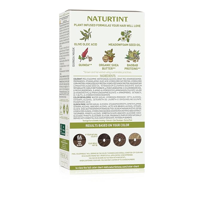 Naturtint 6A Dark Ash Blonde Permanent Hair Color (Pack of 6), Ammonia Free, Vegan, Cruelty Free, up to 100% Gray Coverage, Long Lasting Results (Packaging may vary)