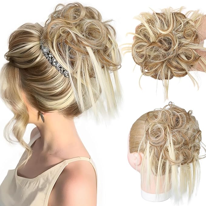 HMD Tousled Updo Messy Bun Hair Piece Hair Extension Ponytail With Elastic Rubber Band Updo Bun Synthetic Hairpieces for Women