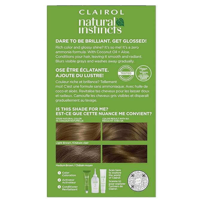 Clairol Natural Instincts Demi-Permanent Hair Dye, 6A Light Cool Brown Hair Color, Pack of 1