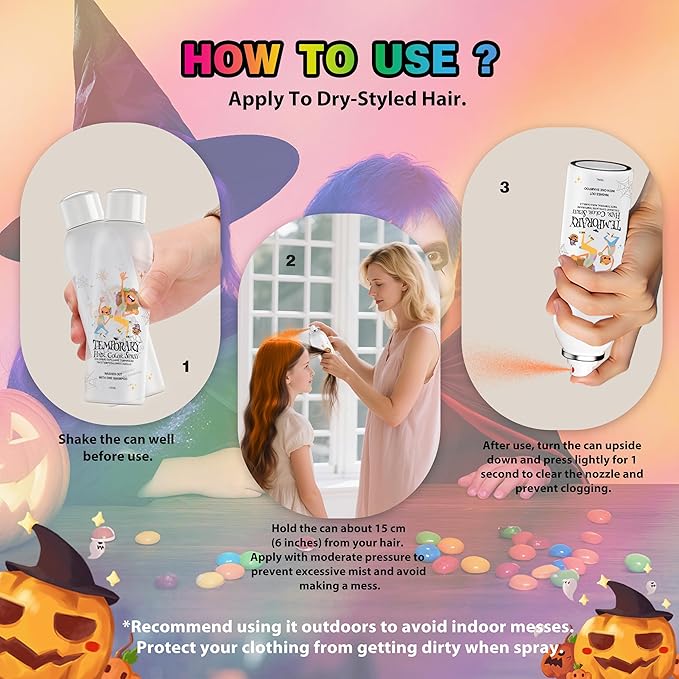 Orange Temporary Hair Color Spray for Kids, Silver Instant Colored Hair Dye Alternative for Boys Girls Teens Men Women, Quick Styling for Party Christmas Halloween, Disposable Washable, 150ml