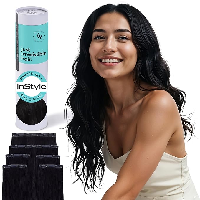 Irresistible Me Real Human Hair Extensions Clip Ins – 100% Human Hair Clip In Extensions for Length & Volume – Invisible Extension – Heat Resistant & Dyeable – Jet Black, 24 Inches