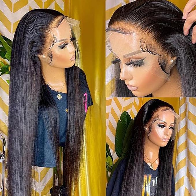 Lemoda Straight SKINLIKE Real HD 13x4 Full Lace Frontal Wigs 210% Density 15A Brazilian Straight Virgin Human Hair Lace Front Wig 24inch Invisible 0.1mm Ultra-thin Frayed Ends Tiny Knots