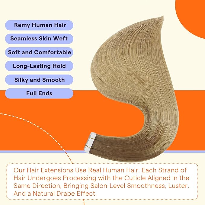 Full Shine Human Hair Tape in Extensions Color 10 Brown Fading to 14 Golden Blonde 12 Inch Invisible Double Sided Remy Tape in Hair Extensions Human Hair 20 PCS Seamless Skin Weft 30 Grams Add Volume