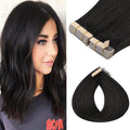 GOO GOO Tape in Hair Extensions Human Hair, 1B Natural black, 26inch 120g 40pcs, Skin Weft Seamless Invisible, Silky Straight with Thick Ends, Remy Human Hair