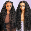 210% Density 13x6 Full Lace Frontal Wigs Human Hair 12A Deep Wave Brazilian Virgin Human Hair Pre Plucked HD Transparent Lace Glueless Wigs 20 Inch