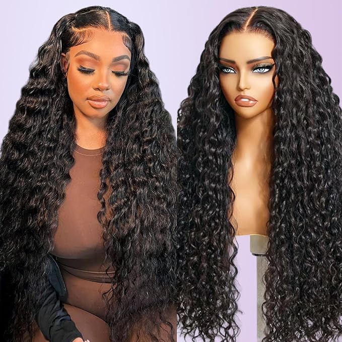 210% Density 13x6 Full Lace Frontal Wigs Human Hair 12A Deep Wave Brazilian Virgin Human Hair Pre Plucked HD Transparent Lace Glueless Wigs 28 Inch