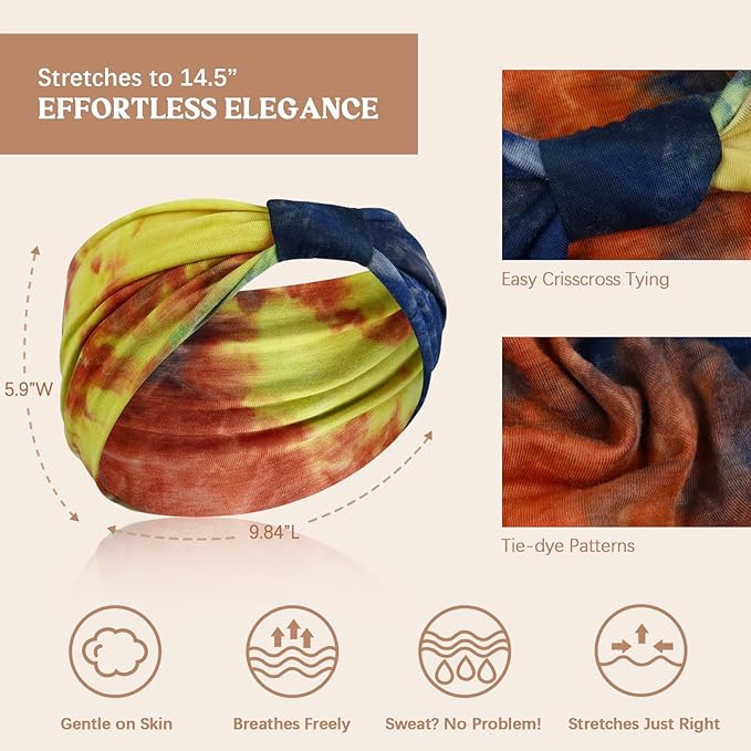 Wide Headbands for Women Knotted No Slip Head Bands Soft Turban Headband Hair Accessories Boho African Solid Color Head Wraps for Women Yoga Workout Pack of 6
