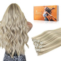 DOORES Clip in Hair Extensions Real Human Hair, Balayage Ash Blonde Highlighted Platinum Blonde 120g 7pcs 18 Inch Natural Straight Thick