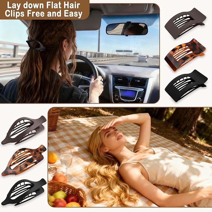6 PCS French Flat Hair Clips for Women, 2 Styles Lightweight Large Thick Hair Claw Clips for Long Hair, Strong Hold Styling Barrettes Accessories for Driving Yoga - Leopard1