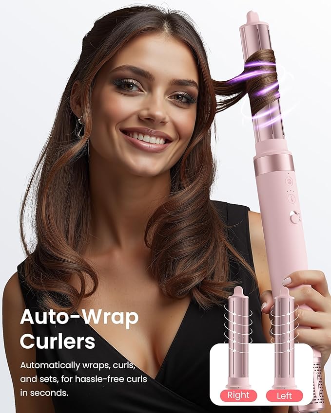 5 in 1 Hot Air Styler Wrap – High-Speed Hair Dryer Brush with Auto Wrap Curlers, Fast Drying & Frizz-Free Styling, No Heat Damage, Volumizing Brush with Travel Bag Gift for Women