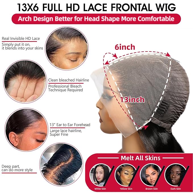 VIPbeauty 13x6 Full Lace Frontal Wigs Human Hair Pre Bleached Knots 180 Density Brazilian Body Wave HD Lace Front Wigs Pre Plucked for Women with Baby Hair Natural Hairline 24 Inch