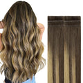 GOO GOO Invisi Edge Tape in Hair Extensions Human Hair, 4/27/4 Balayage Chocolate Brown to Caramel Blonde, 6pcs 20inch 18g, Virgin Remy Hair, Seamless Injected Tape, Natural Look