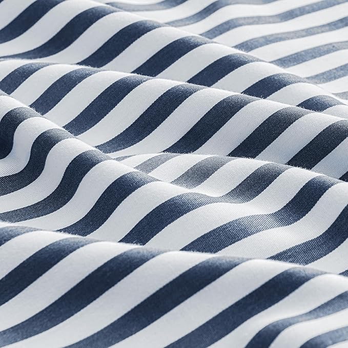 JELLYMONI 100% Natural Cotton Striped King Pillowcases Set, 2 Pack White and Dark Blue Stripes Pattern Printed Pillow Covers with Envelope Closure(Pillows are not Included)