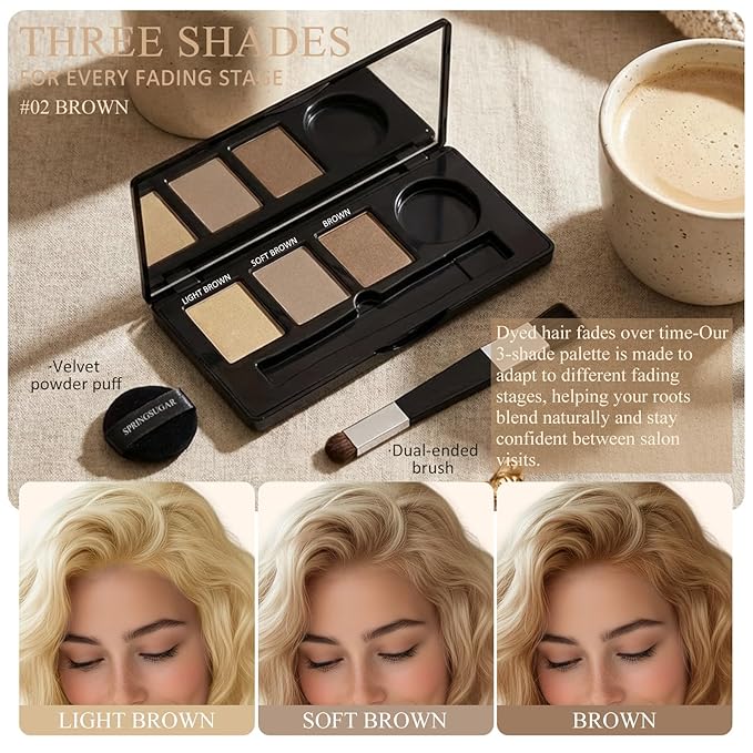 Root Touch Up Hair Color – 3 Color Blendable Hairline Powder for Gray Coverage, Root Cover Up & Thinning Edges – 48H Sweat Resistant, Natural Finish for Women & Men – Brown