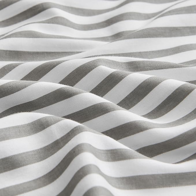 JELLYMONI 100% Natural Cotton Striped Standard Pillowcases Set, 2 Pack White and Grey Stripes Pattern Printed Pillow Covers with Envelope Closure(Pillows are not Included)