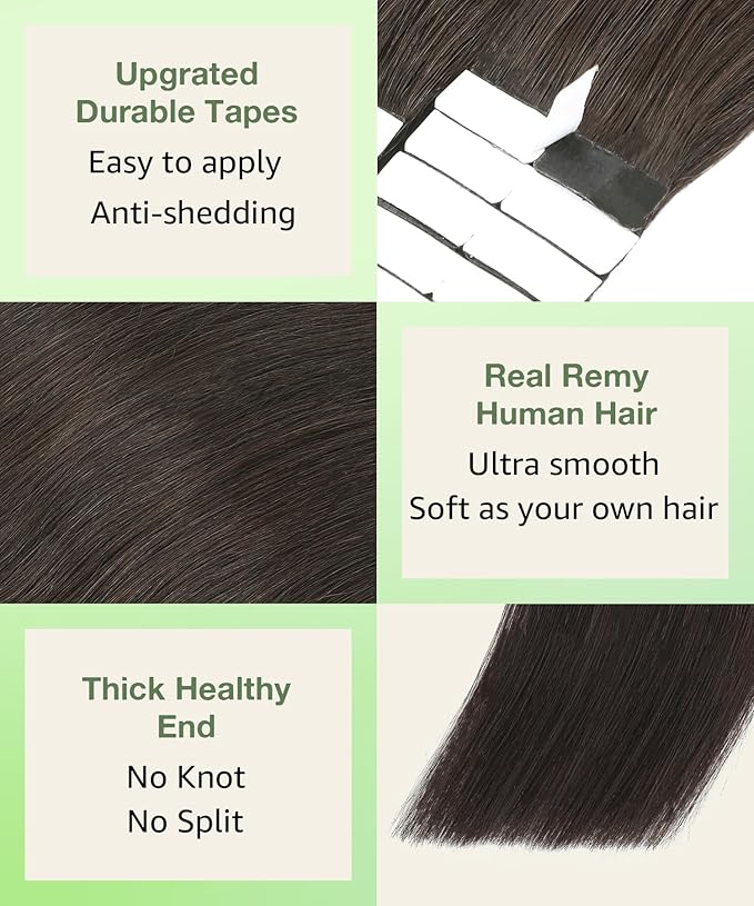SURNEL Tape in Hair Extensions 14 inch #2 Darkest Brown Tape in Hair Extensions Human Hair 20pcs 50g(#2-14)