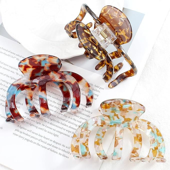 Extra Large Octopus Hair Clips for Women - Octopus Claw Clip for Oversized Thick Hair, Non-Slip Strong Hold Claw Clips - Unbreakable Big Barrettes Jaw Clamps Accessories -3 PCS (multicolor)