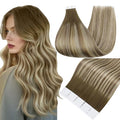 Full Shine Tape in Extensions 20PCS Color 3 Fading to 6 and 22 Blonde 16 Inch Double Sided Invisible Tape in Hair Extensions Human Hair 50 Grams Remy Soft and Silky Extensions for Women Real Hair
