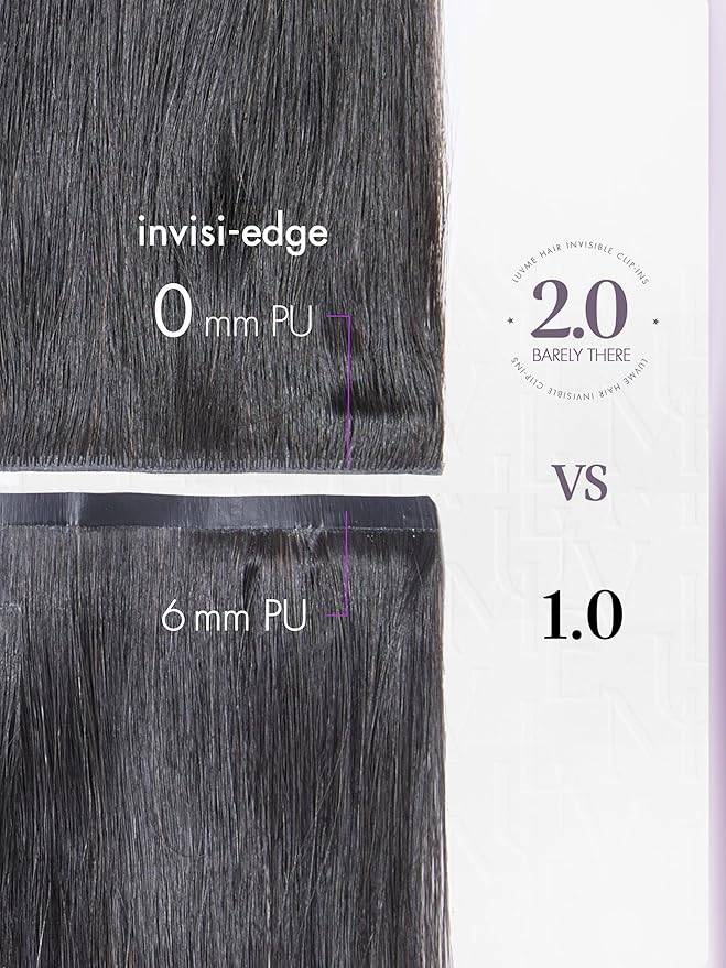 LUVME Invisible Clip in Hair Extensions Body Wave Real Human Hair, Remy Hair Clip ins for Women, Natural Human Hair, 20 inch 110g 6Pcs, Natural Black