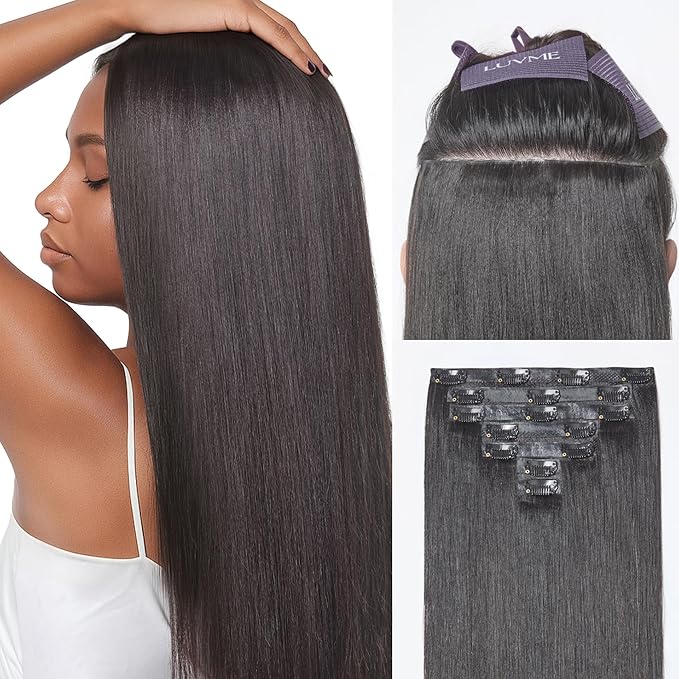 LUVME 0.59mm Zero Trace Invisible Clip in Hair Extensions, Yaki Straight 7 Pcs 100g 18 Inch, 100% Real Human Hair Clip Ins, Seamless Invisible Weft and Natural Yaki Texture for Daily Wear & Travel