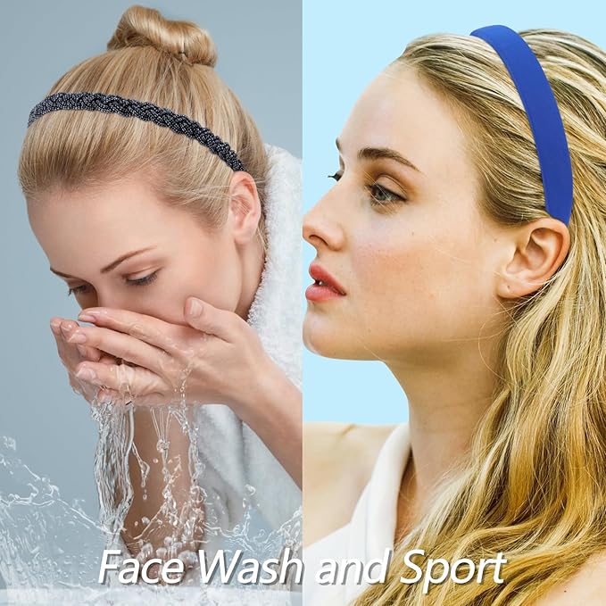 VELSCRUN Headbands for Women 7 Pcs Different Navy Blue Knotted Solid Pearl Head Bands Non Slip Hair Band for Womens Gilrs Thin Thick Short Hair Fashion Accessories