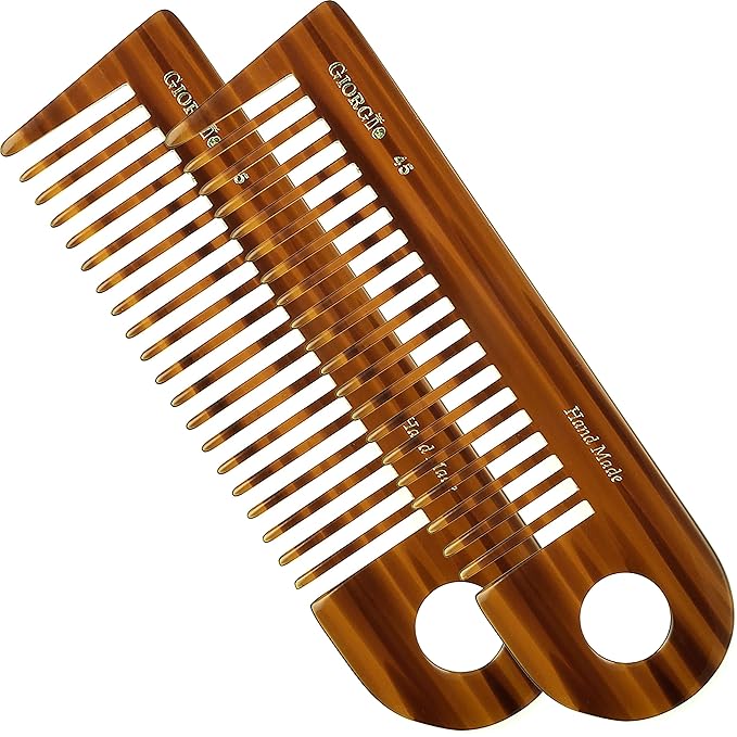 Giorgio G45 Tortoiseshell Detangling Wide Tooth Shower Comb, Easy Use for Thick Curly Wavy Hair. Long Detangler Comb For Wet and Dry Hair. Handmade, Saw-Cut, Hand Polished