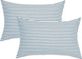 JELLYMONI 100% Natural Cotton Striped King Pillowcases Set, 2 Pack White and Grayish Blue Stripes Pattern Printed Pillow Covers with Envelope Closure(Pillows are not Included)