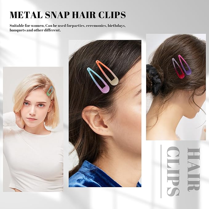 20 PCS Metal Snap Hair Clips Water Drop No Slip Barrettes for Women Bright Small Hair Clips For Thick And Thin Fine Hair,Assorted Colors,1.97 x 0.5 In.