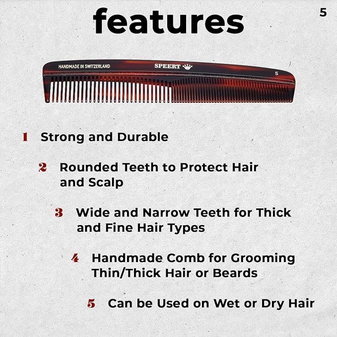 #5 Handmade Wide Narrow Tooth Comb Tortoise Havana Acetate Thick Coarse Curly Thin Fine Straight Hair Detangling Parting Grooming Teasing Styling Hairdresser Barber Hairdressing Wet Dry Pocket