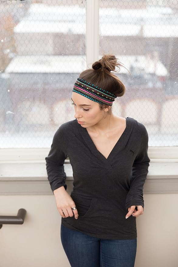 RiptGear Stretch Sport Headband for Women (Tribal Black) — Made of Non-Slip Sweat Wicking Fabric — Great for Yoga, Running or The Gym — Soft Headband Fits Most Head Sizes — (1-Pack)