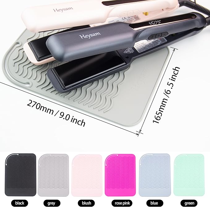 Heysam Flat Iron Silicone Heat Mat for Curling Irons, Hair Straighteners and Curling Comb, Hair Styling Tools Travel Storage Mat/Heat Resistant Pad for Countertop and Drawer, Black, Size: 9"x6.5"
