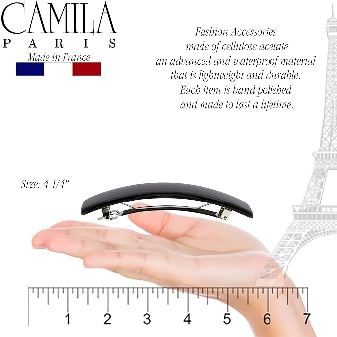 Camila Paris CP1476 French Hair Barrette Clip for Girls, Rubberized Automatic Clasp Strong Hold Grip Hair Clips for Women, No Slip and Durable Styling Girls Hair Accessories, Made in France