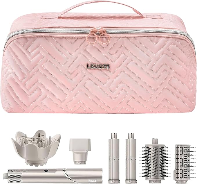 Leudes Hair Tools Travel Bag For Dy son Airwrap Hair Dryer Shark Flex Style Carrying Case Travel Makeup Bag Portable Pouch Open Flat Packing Organizers with Divider and Handle (Pink)