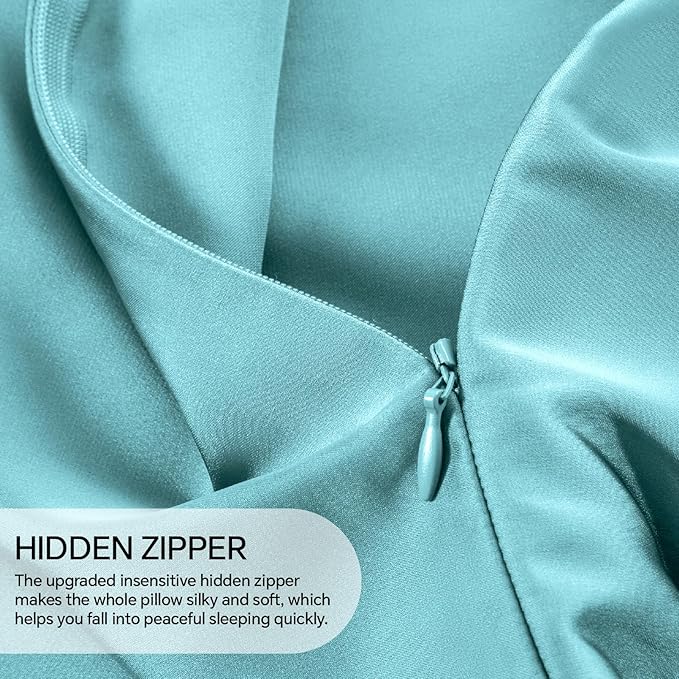 INFIIXSO Mulberry Silk Pillowcase for Hair and Skin, Silk Pillow Cases Queen Size Set of 2 with Hidden Zipper 20"x30", Ultra Smooth and Soft Cooling Pillow Cases for Hot Sleepers(Ocean Mist, 2 Pack)