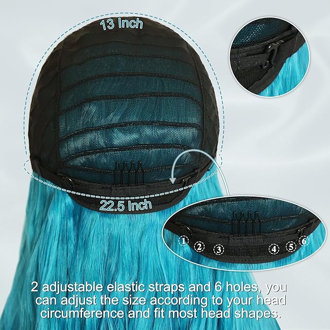 NAYOO Long Ombre Bluish Green Wavy Wig for Women 26 Inch Middle Part Curly Wavy Wig Natural Looking Synthetic Heat Resistant Fiber for Daily Party Use (Ombre Bluish Green)