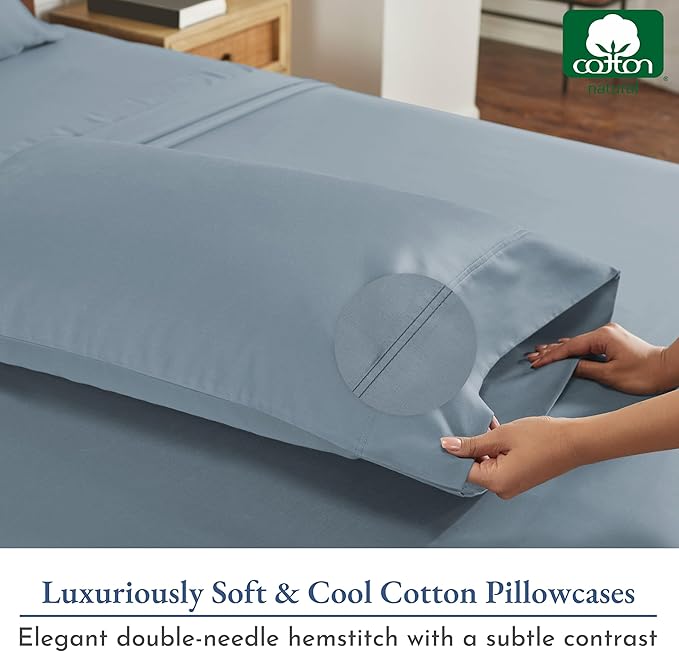 California Design Den Heirloom Soft, Smooth & Thick Certified 800 Thread Count 100% Cotton Sateen, 2 Pillow Cases Standard Size Fits Standard & Queen Size Pillows (Blue)