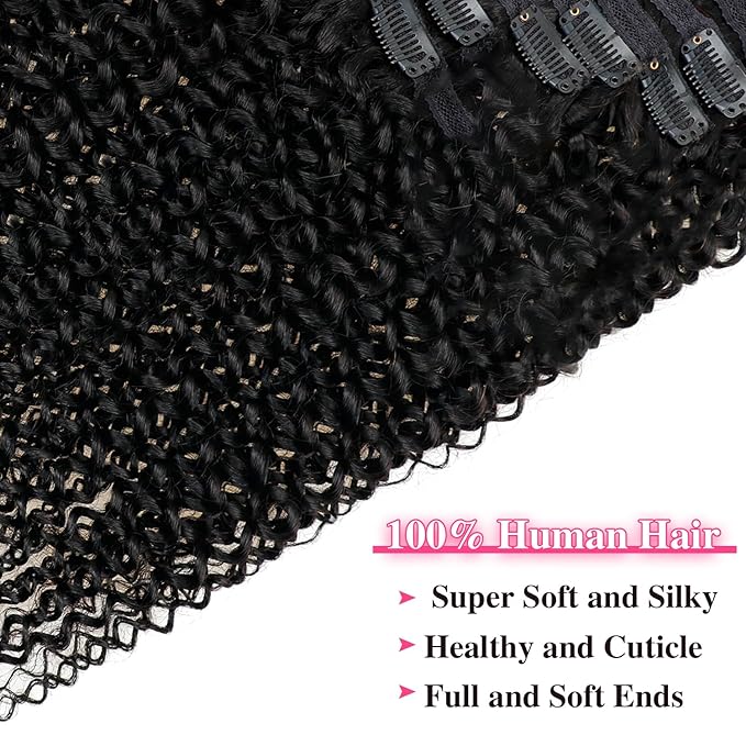 24 Inch 3c 4a Kinky Curly Clip ins Human Hair Extensions Natural Black Curly Clip ins For Full Head Hair Extensions Clip on Hair 8pcs/120g/pack