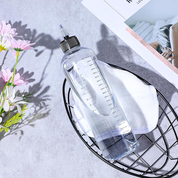 16.9oz Applicator Bottle for Hair, 2 PCS Twist-On Top Tip Cap Hair Color Bottle Applicator for Hairs with Graduated Scale, Clear Squeeze Bottles Plastic Hairs Dye Bottles, Hair-Oiling Container, 500ml