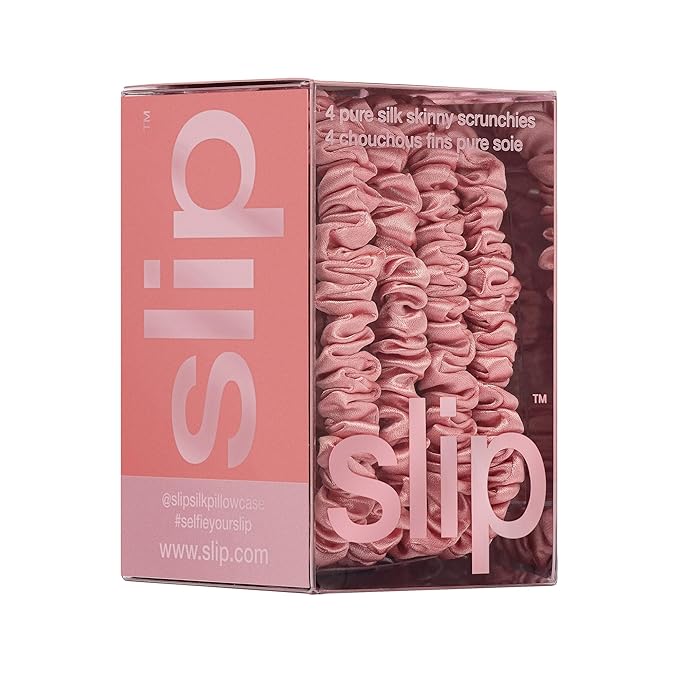 slip Skinny Scrunchies: Anti-Crease, Anti-Breakage Slipsilk™ Design Protects Delicate Hair | Includes 4 Pure Silk Scrunchies, Rose - new