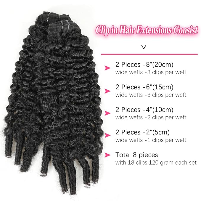 24 Inch Classic 4a 4b Burmese Curly Clip in Hair Extensions #1B Natural Black Color Curly Clip ins For Women Brazilian Virgin Hair Clip on Hair Extensions(24inch,#1B)