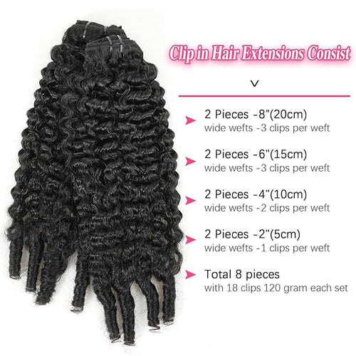 12 inch Burmese Curly Clip ins Natural Black Burmese Curly Clip in Hair Extensions Real Human Hair Brazilian Virgin Clip on Hair Extensions (12inch,#1B)