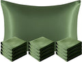 NTBAY 12 Pack Satin King Pillowcases for Hair and Skin, Luxurious and Silky Pillow Cases with Envelope Closure, 20 x 36 Inches, Olive Green