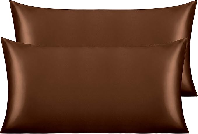 NTBAY 2 Pack Satin King Pillowcases for Hair and Skin, Luxurious and Silky Pillow Cases with Envelope Closure, 20x36 Inches, Brown