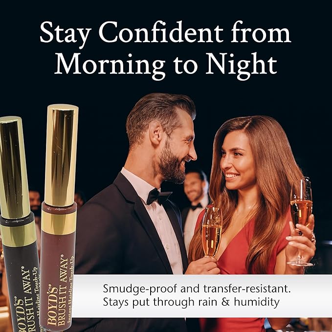 Boyd’s Brush It Away | Grey Hair Root Touch Up for Women & Men | Temporary Hair Color Mascara | Quick-Dry Water-Resistant Concealing Formula | Black, 4-Pack