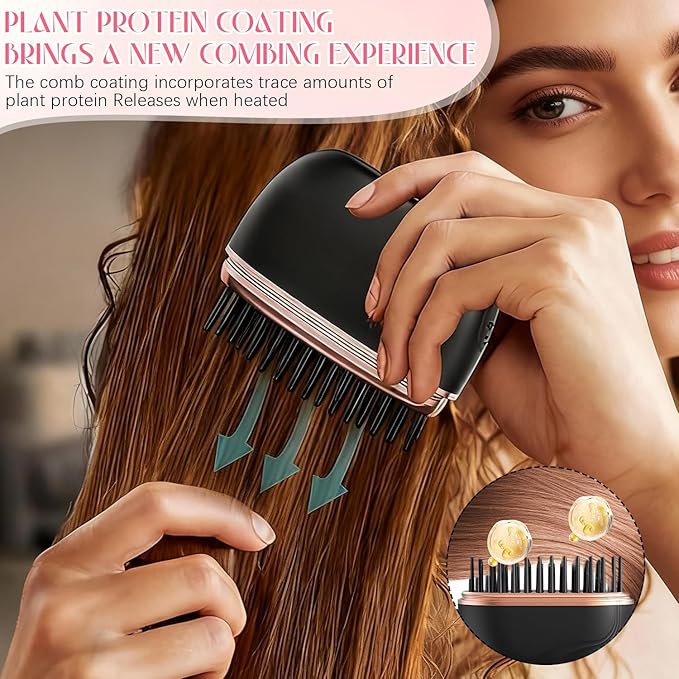 Mini Straightener, Rechargeable Portable Hair Straightener Brush, 3-Speed Temperature Control, Anti-Scald Shell, Lightweight & Portable Travel (Pink)