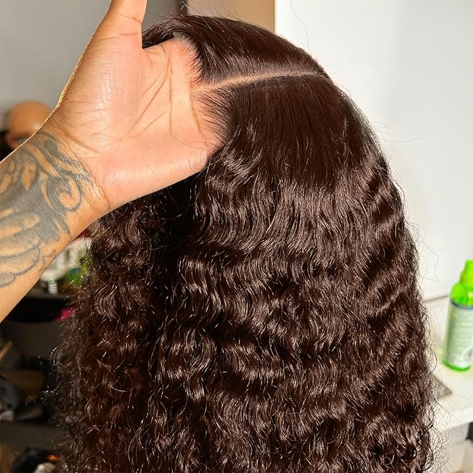 250% Density SKINLIKE Real HD Lace Frontal Wigs, 13x6 Full Frontal Curly Pre-Plucked Bleached Knots Invisible HD Lace Wig Chocolate Brown Human Hair Wig 30 Inch