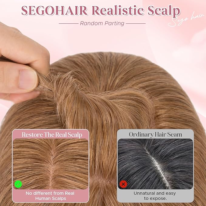 Real Human Hair Toppers for Women 3.54"*4.72" Silky Base 150% Density With Bangs Adjustable Parting Clip-In Topper Hairpieces for Women with Thinning Hair 12 Inches Light Brown